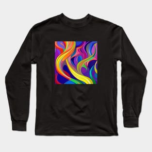 Multi-Colored Wavy Abstract Design Long Sleeve T-Shirt